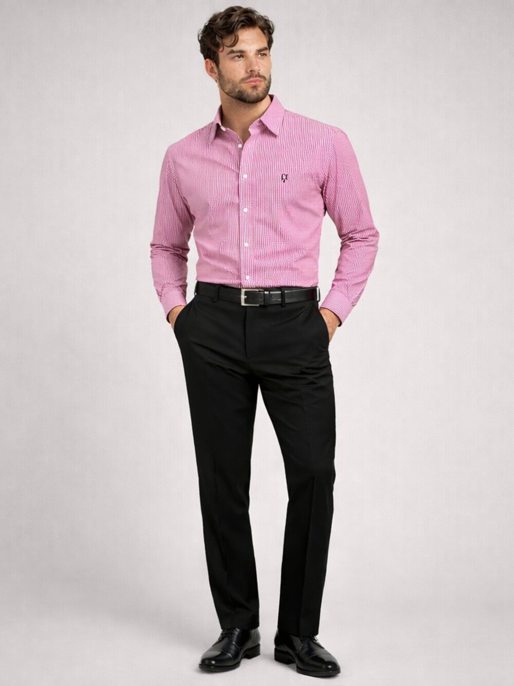 Carolina Herrera CH Men’s Pink Striped Button Front Dress Shirt Long Sleeve 17